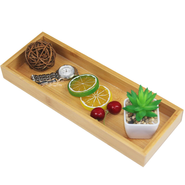 Natural Bamboo Wooden Bathroom Organizer Vanity Tray Cosmetic Makeup Holder Tray for Toilet Tank Kitchen Office Decoration Wooden Tray