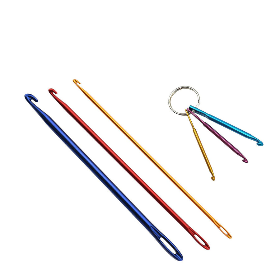 Aluminum Crochet Hook Needle Set with Mini Crochet Hooks Keychain, Tunisian Afghan Yarn Crochet Hook Knitting Needles with Eye Holes Tool for Travel DIY Crafts Yarn Hand Darning Weaving Sewing