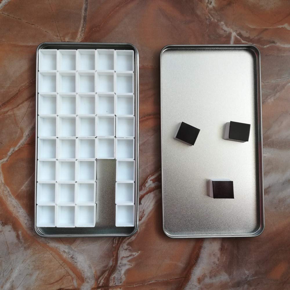 Empty Watercolor Tins Palette Paint Case Metal Box with 40 Pcs Half Pans Carrying Magnetic Stripes on The Bottom
