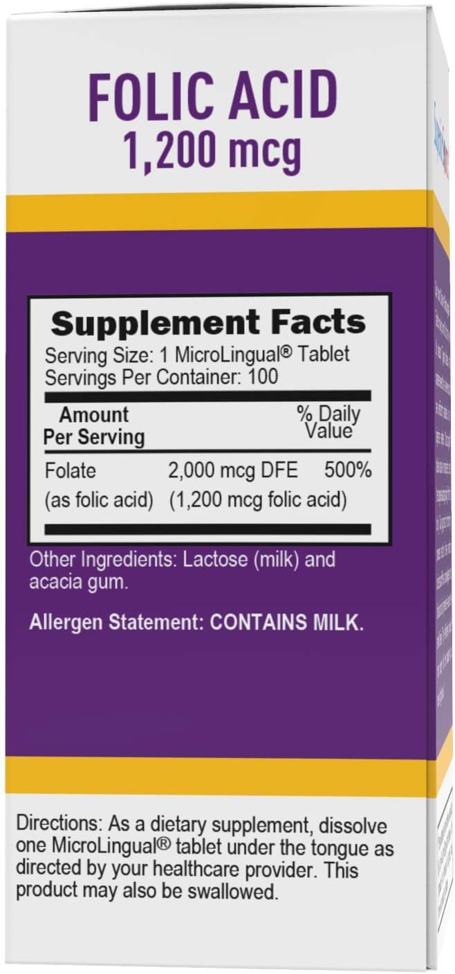 Superior Source Folic Acid 1200 mcg - Folic Acid Supplement for Women & Men - Supports Heart & Immune System Function - Folic Acid Aids Nervous System Health - 100 Sublingual Dissolving Tablets