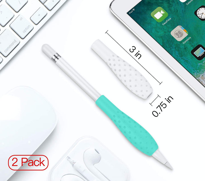 [2 Pack] Silicone Grip Holder Ergo Protective Sleeve Cover Case Accessories Compatible with Apple Pencil 1st / 2nd Generation, White &amp; Gem Green