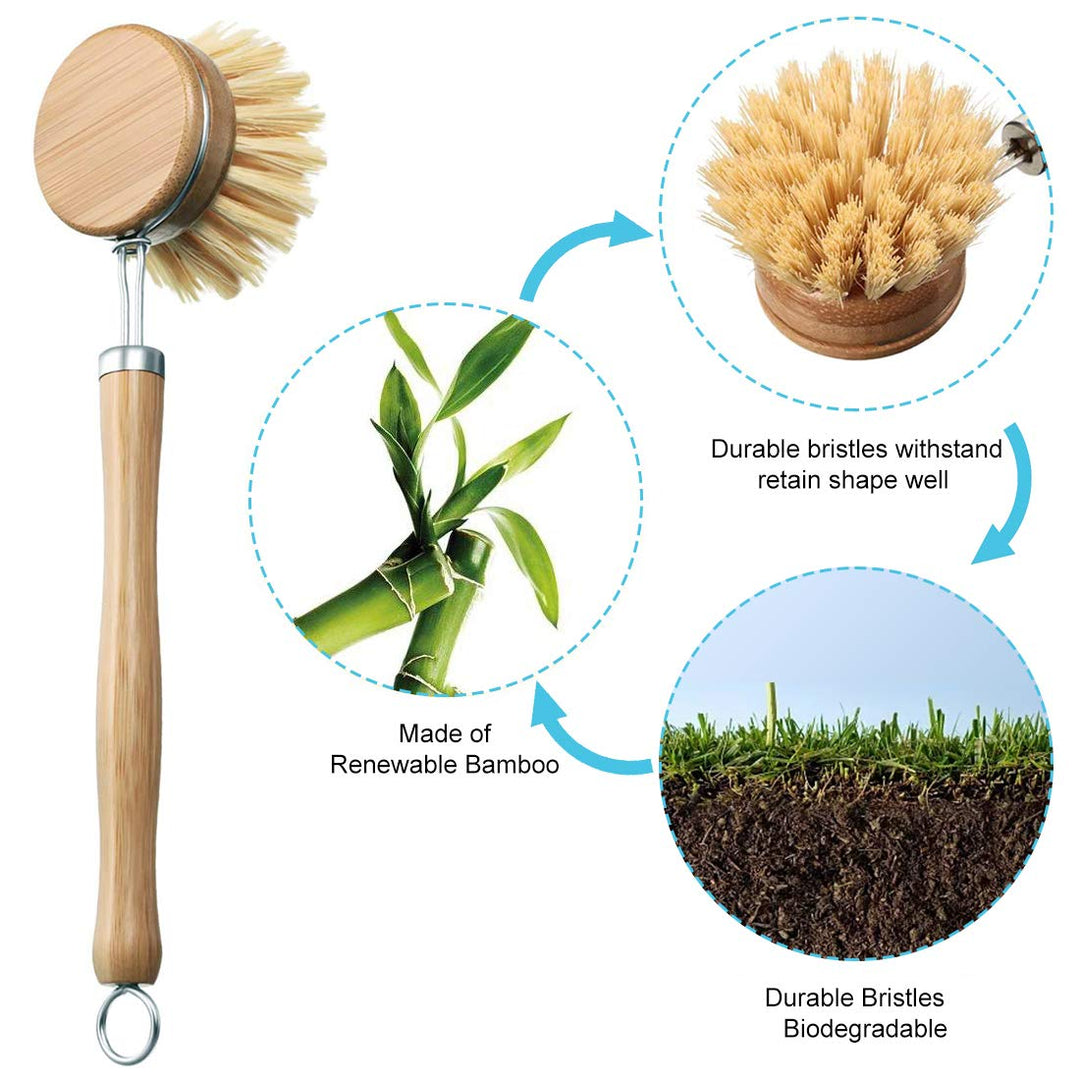 Bamboo Kitchen Cleaning Brush Dish Cleaning Brush Long Handle Pan Pot Brush Dish Bowl Washing Cleaning Brush (5)