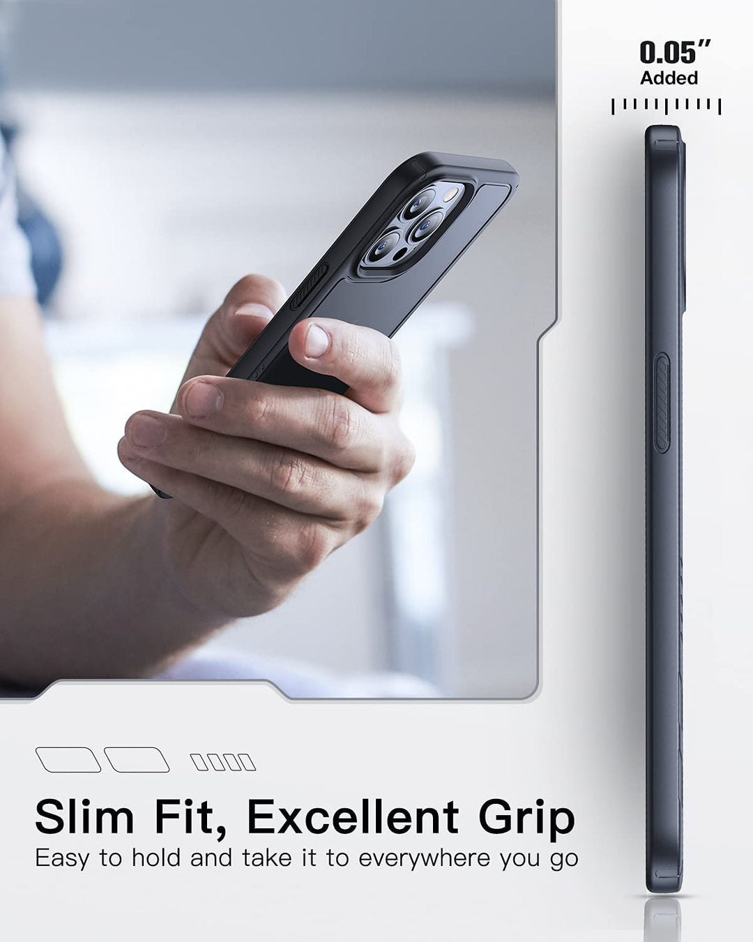 Designed for iPhone 13 Pro Max Phone Case [10FT Mil-Grade Drop Protection] [Anti-Scratch &amp; Anti-Fingerprint] Shockproof Translucent Matte Back with Soft Bumper -Black