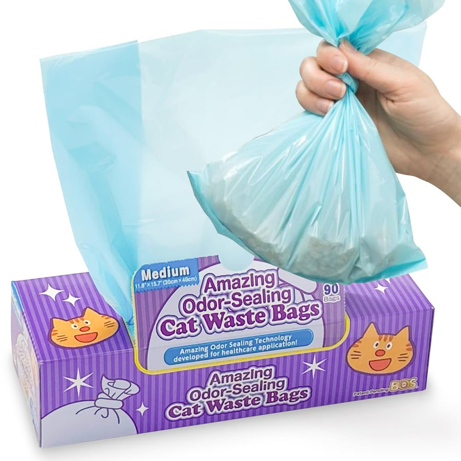 Amazing Odor Sealing Cat Waste Disposal Bags - Durable and Unscented [Size: M, Color: Light blue] (90 count, Pack of 1) (90 Bags)