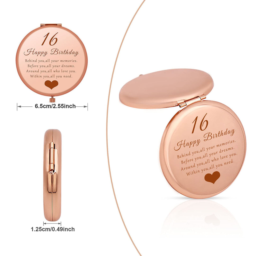16th Birthday Gift Ideas for Girls, Sweet 16 Gifts for Girls, Happy 16th Birthday Present for Daughter Granddaughter Niece 16th Birthday Gift Ideas, Travel Mirror Compact Makeup Mirror for Her