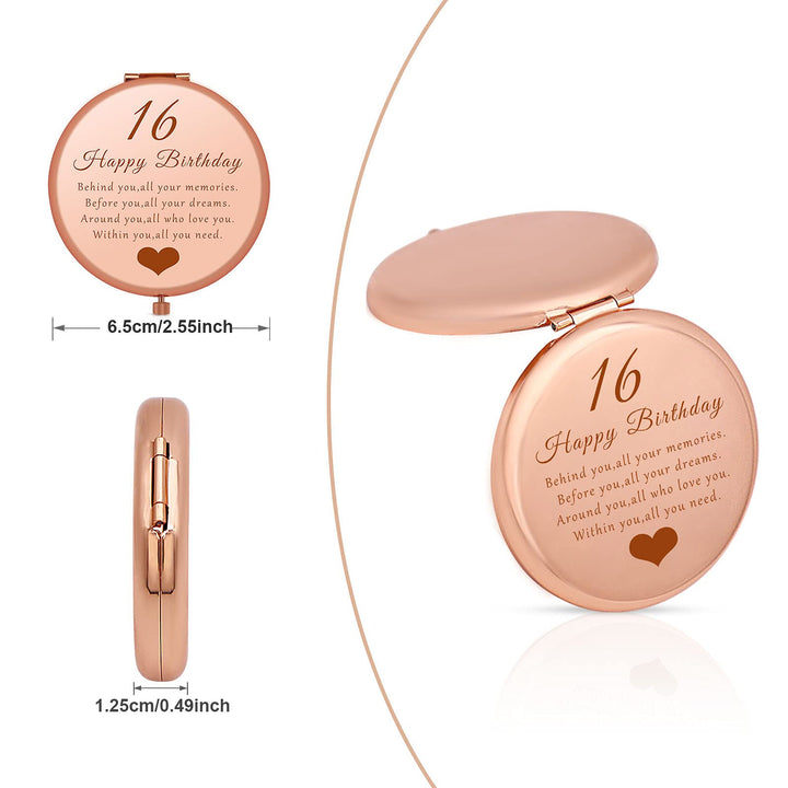16th Birthday Gift Ideas for Girls, Sweet 16 Gifts for Girls, Happy 16th Birthday Present for Daughter Granddaughter Niece 16th Birthday Gift Ideas, Travel Mirror Compact Makeup Mirror for Her