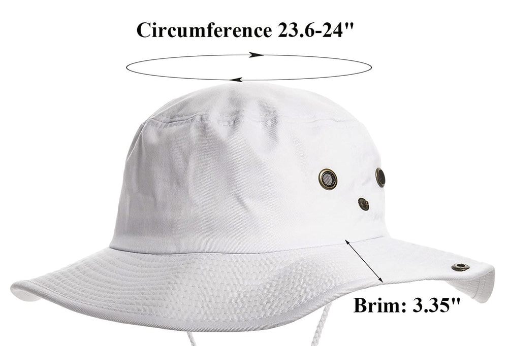 Cotton Sun Hat for Men and Women Wide Brim Foldable Sun Boonie Hunting Fishing Safari Bucket Hat(7 1/2 Size), White, Medium-Large