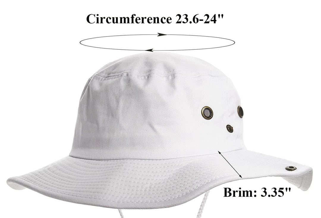 Cotton Sun Hat for Men and Women Wide Brim Foldable Sun Boonie Hunting Fishing Safari Bucket Hat(7 1/2 Size), White, Medium-Large