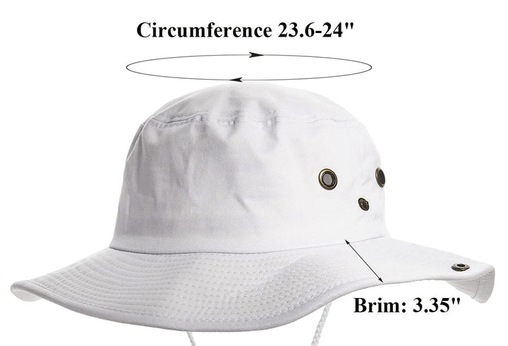 Cotton Sun Hat for Men and Women Wide Brim Foldable Sun Boonie Hunting Fishing Safari Bucket Hat(7 1/2 Size), White, Medium-Large