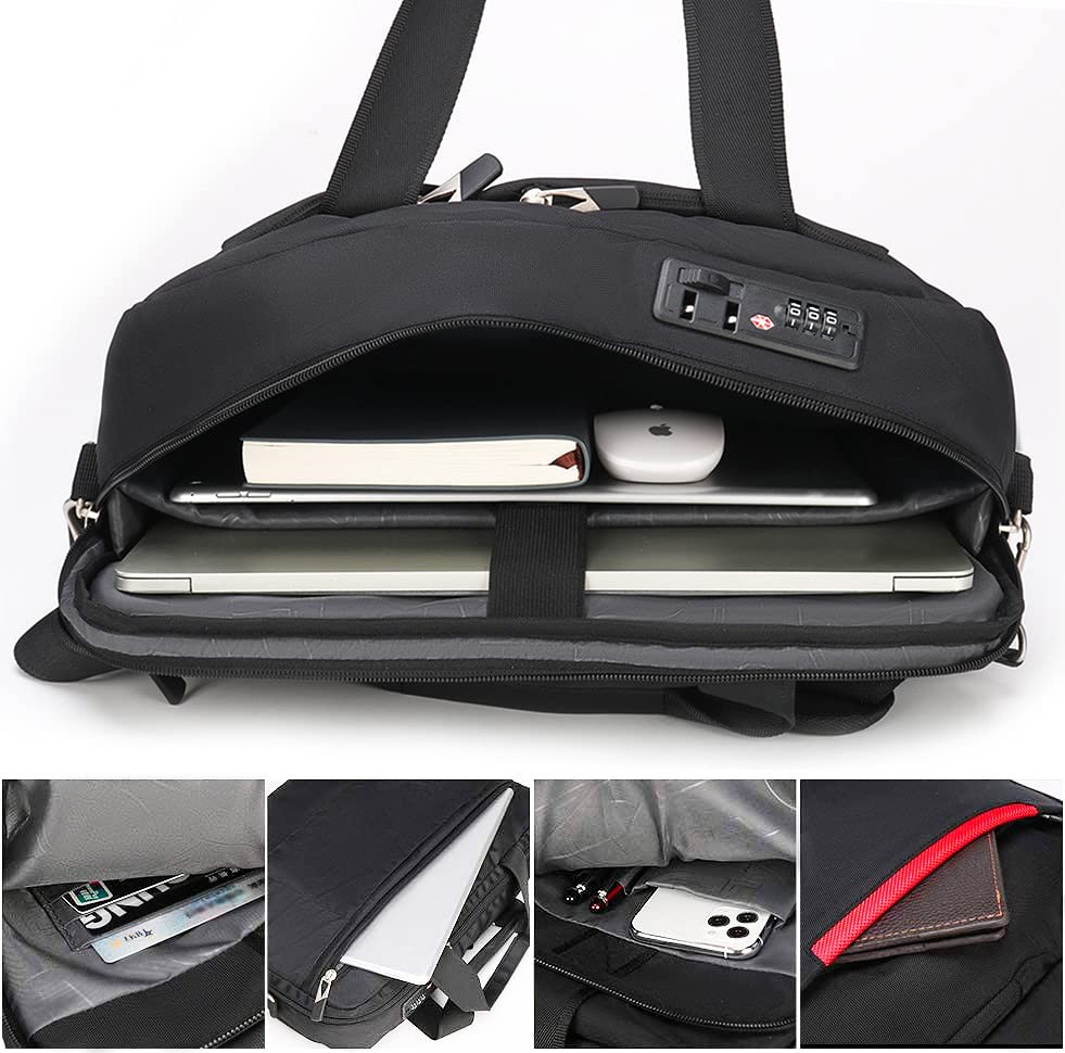 15.6 inch Laptop Briefcase with Combination Lock,Anti Theft Notary Bag Locking Laptop Bag Water-Repellent Shoulder Messenger Bag for Men Women
