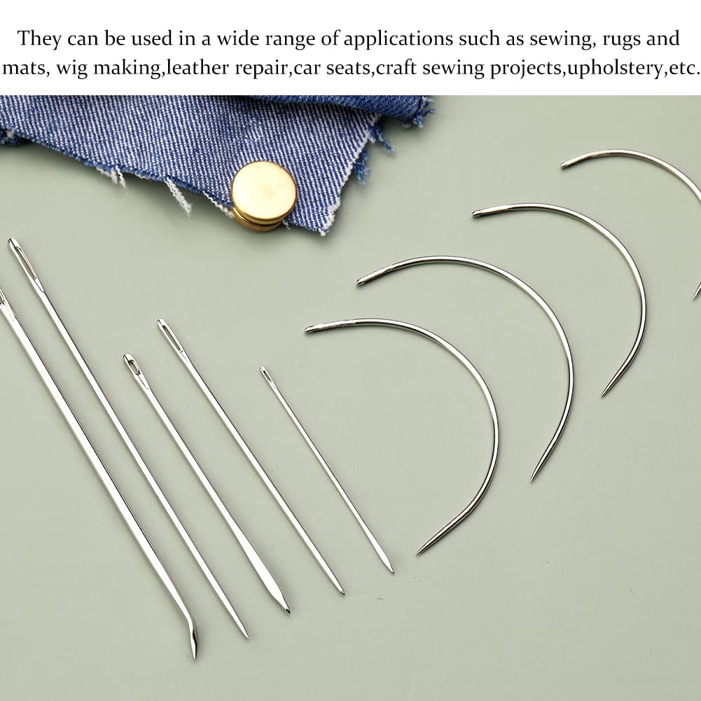 16 Pcs Leather Sewing Needles,Heavy Duty Sewing Needles Kit Include Leather Triangular Needle, Sack Needle, Hand Sewing Needle,Leather Needles for Upholstery,Leather Craft,Carpet Canvas Repair
