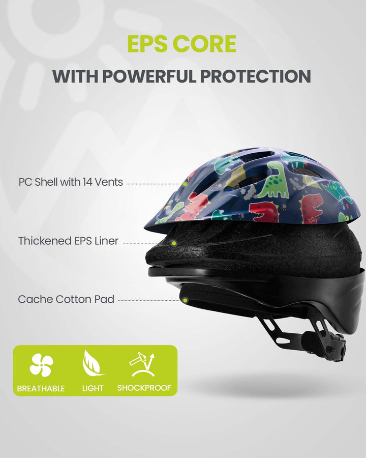 Toddler Kids Bike Helmet - Multi-Sport 2 Sizes Adjustable Safety Helmet for Children (Age 3-11), 14 Vents for Kids Skating Cycling Scooter - Dino Volcanoland,S