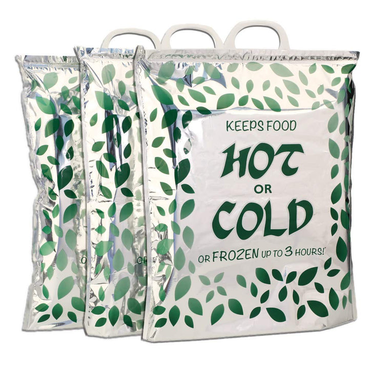 3 Hot Cold Food Bags, Large Size 16x18x6 inches, Reusable Insulated Thermal Cooler for Fruit/Meat/Vegetables, Ice-cold Beers &amp; Beverages | Keeps Frozen Up to 3 Hours