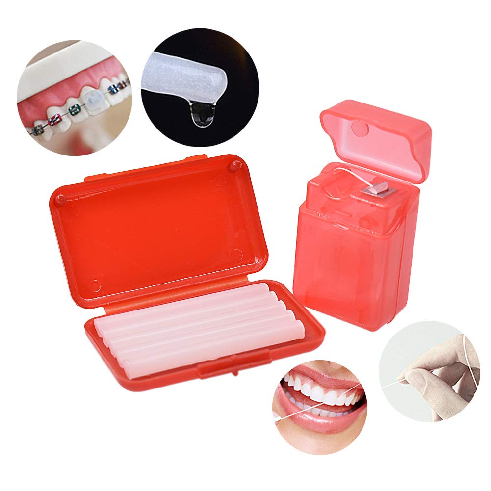 Angzhili Portable Orthodontic Toothbrush Kit for Orthodontic Patient Orthodontic Care Kit for Braces Interdental Brush Dental Wax Dental Floss Toothbrush Box Oral Care Kit Dental Travel Kit(Red)