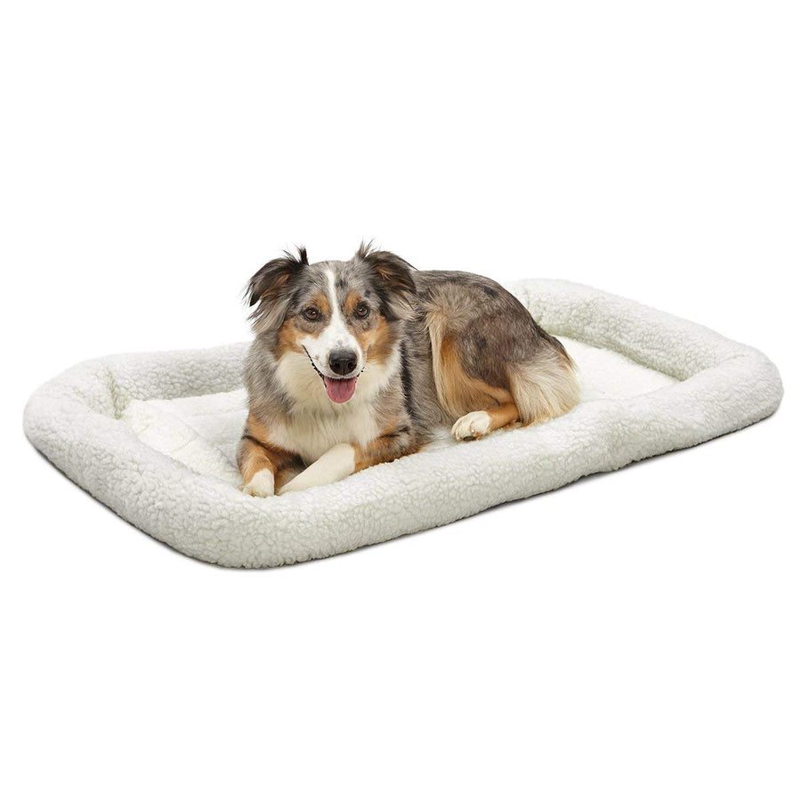 Bolster Dog Bed 42L-Inch White Fleece Dog Bed w/Comfortable Bolster | Ideal for Large Dog Breeds & Fits a 42-Inch Dog Crate | Easy Maintenance Machine Wash & Dry