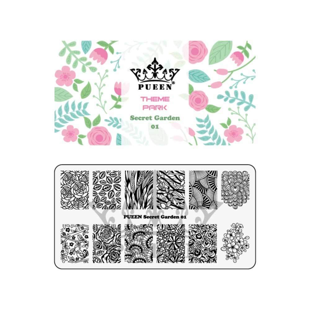 Nail Art Stamping Plate - Secret Garden 01 - Theme Park Collection 125x65mm Unique Nailart Polish Stamping Manicure Image Plates Accessories Kit - BH000712