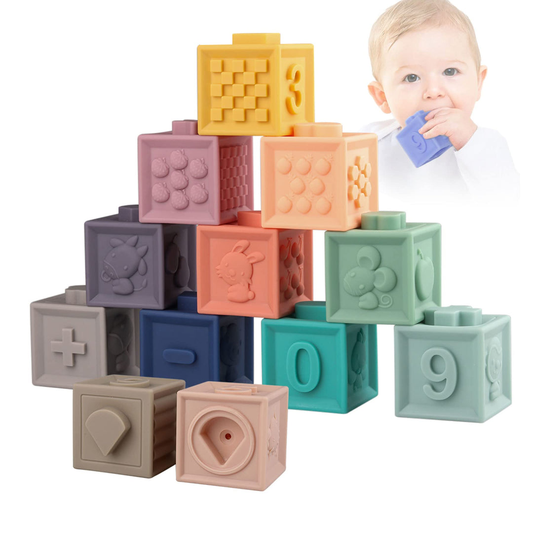 Baby Stacking Soft Building Blocks - Montessori Toys for Babies 0 9 6-12 Months - Development Sensory Infant Learning Toys - Non Toxic