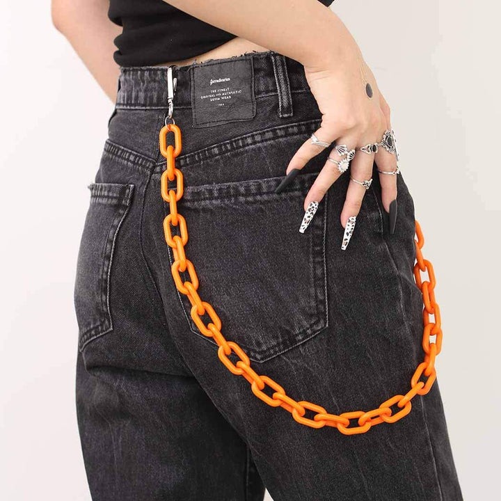 Hip Hop Jeans Pants Chain Punk Goth for Men Acrylic Link Wallet Chain for Women Hipster Chunky Thick Pocket Keychains body Accessory for Girls (Orange)…