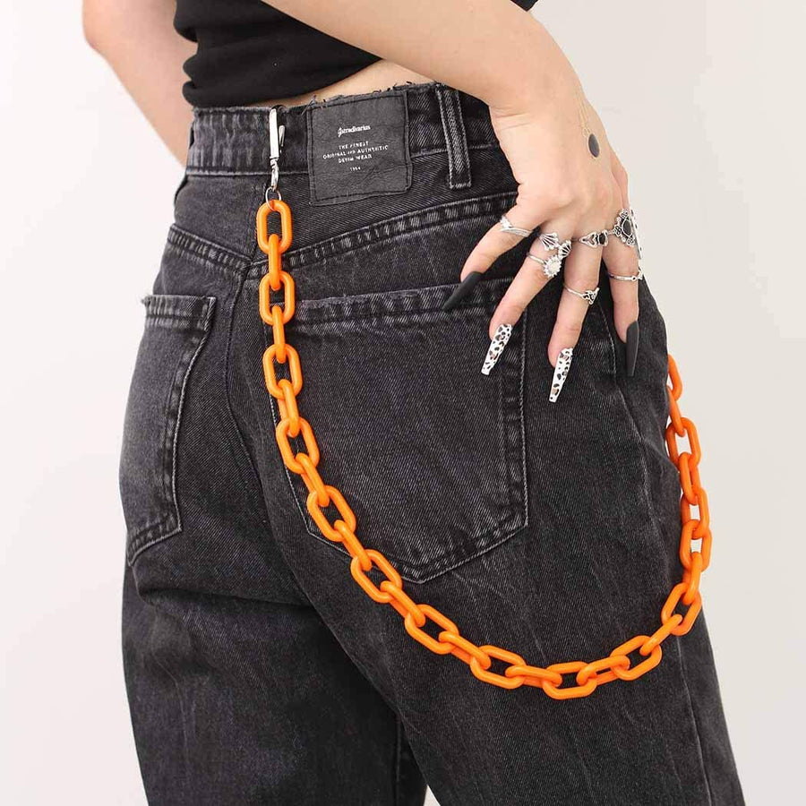 Hip Hop Jeans Pants Chain Punk Goth for Men Acrylic Link Wallet Chain for Women Hipster Chunky Thick Pocket Keychains body Accessory for Girls (Orange)…