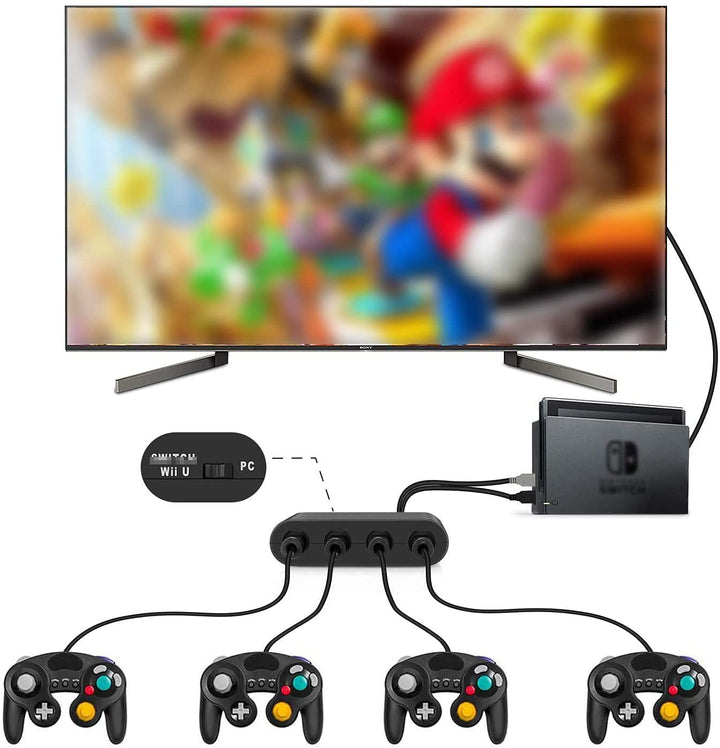 Controller Adapter for Gamecube, Compatible with Nintendo Switch, Super Smash Bros Switch Gamecube Adapter for WII U/PC with 4 Port