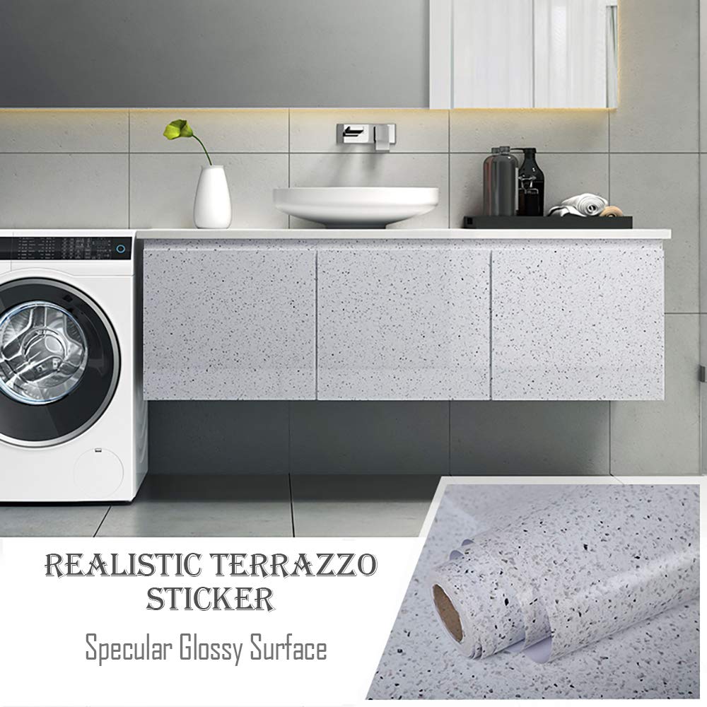 Glossy Marble Contact Paper for Countertop Marble Peel and Stick Wallpaper Granite Wallpaper White Marble Sticker Waterproof Marble Self Adhesive Wallpaper Removable15.7”×118” Easy to Install