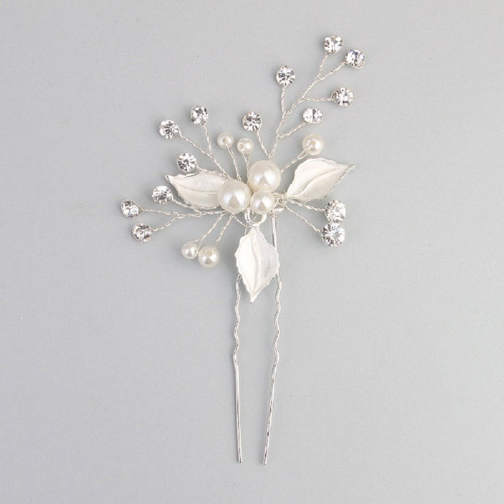 Silver: Ammei Silver Wedding Headpieces For Bride Handmade Leaves Design Bridal Hair Pins With Rhinestones And Pearls Set Of 2 (Silver)