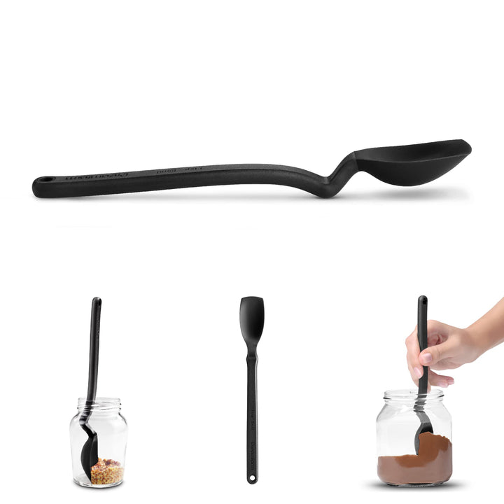 Dreamfarm Mini Supoon | Non-Stick Silicone Sit Up Scraping & Cooking Spoon with Measuring Lines | Black