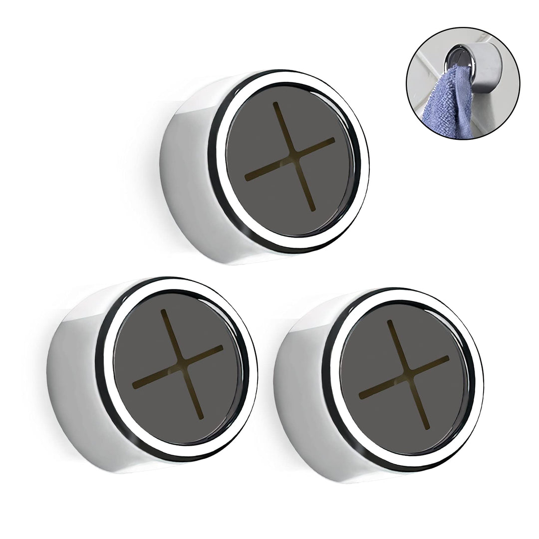 3 Pieces Kitchen Towel Hooks Round Adhesive Dish Towel Hook Premium Chrome Finish &amp; Easy Installation Wall Mount Hand Towel Hook Ideal as Bathroom, Shower or Outdoor Towel Holders