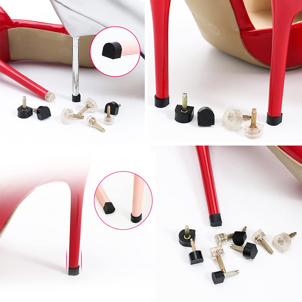 6 Pairs High Heel Tips Shoes Replacement Kit Black Durable Non-Slip U Shape Shoes Repair Tip Tap Cap for Women Size 11 12 13 mm