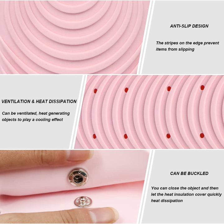 Heat Resistant Silicone Mat Pouch for Hair Straightener, Non-Slip Travel Pad Cover for Curling &amp; Flat Iron, Portable Styling Heat Mat Holder for Curler Wand and Hot Waver (Pink)