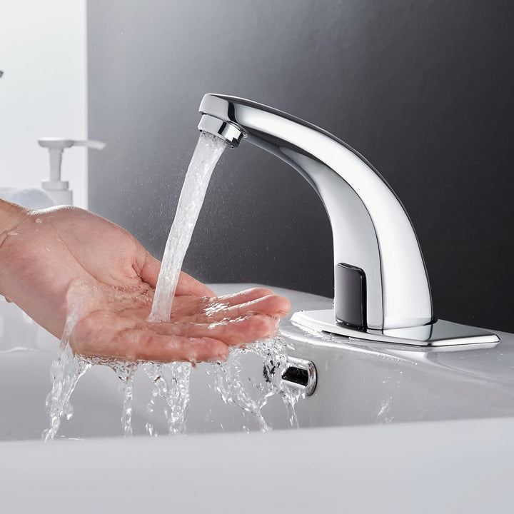 Touchless Bathroom Sink Faucet, Hands Free Automatic Motion Sensor Touchless Faucet with Hole Cover Plate for Commercial or Household, Chrome