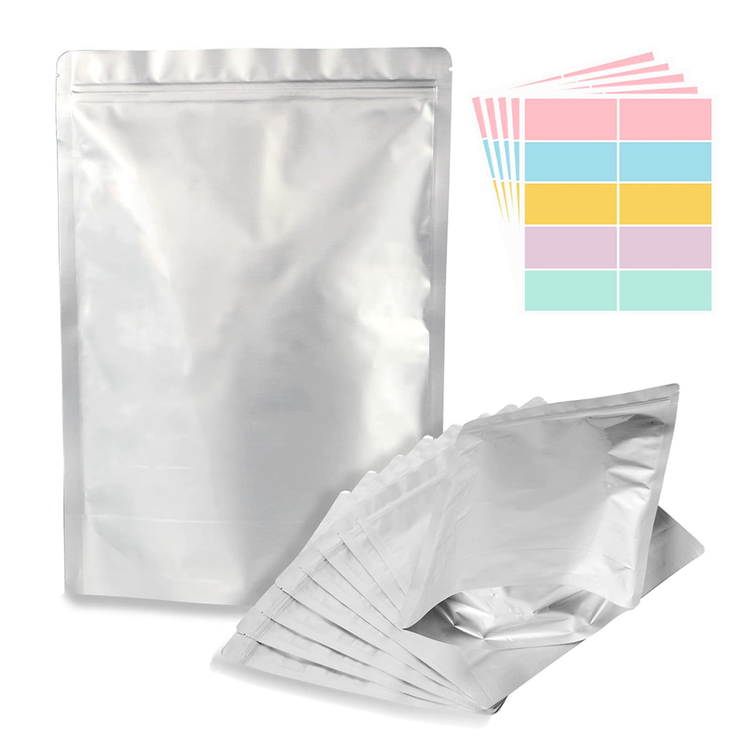 50pcs 1 Gallon Mylar Bags for Food Storage, 10 Mil 10x14 Stand-Up Zipper Pouches Resealable and Heat Sealable Bags for Long Term Food Storage(10x14, Extra Thick)