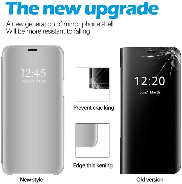 Gxmeuie S22 Ultra Leather Case, Clear View Makeup Mirro