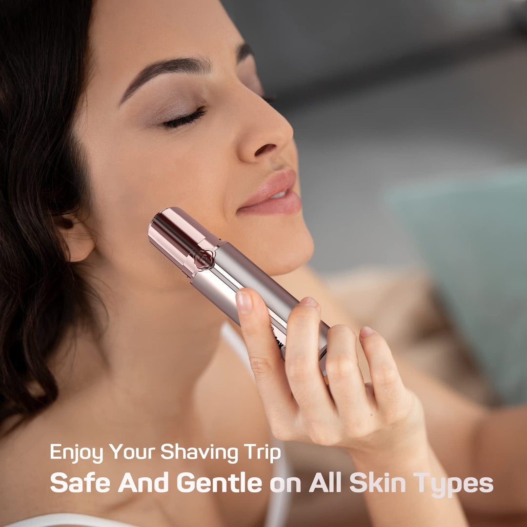 Facial Hair Removal for Women(Newest), Electric Painless Facial Hair Remover, Rechargeable Hair Removal Device for Face, Lip, Chin with 2 x Replacement Heads, Rose Gold