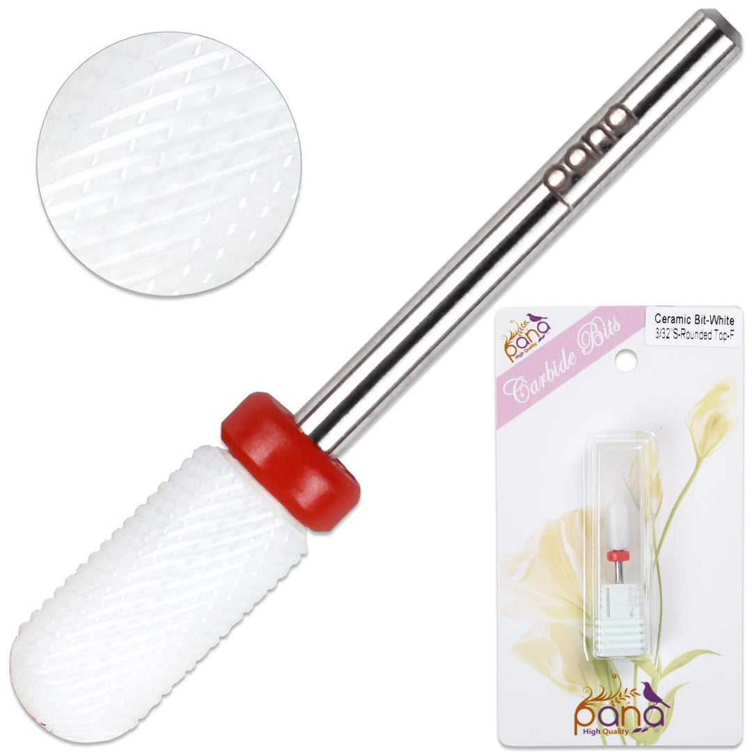 Beauticom Professional USA Ceramic White ROUND Top Small Barrel Bit Nail Drill (Grit: FINE) 3/32 Shank Size