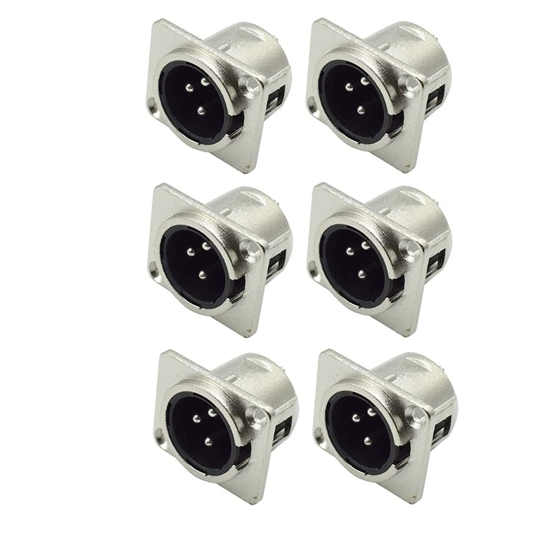 XLR Male Jack 3 Pin - Panel Mount Jacks D Series Size XLR-M Connector 6-Pack