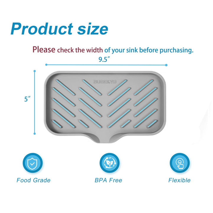 Silicone Kitchen Soap Tray, Sink Tray for Kitchen Counter/Soap Bottles, Sponge Holder and Organizer with Drain Spout, Grey, [Size: 9.5 x 5 inch]