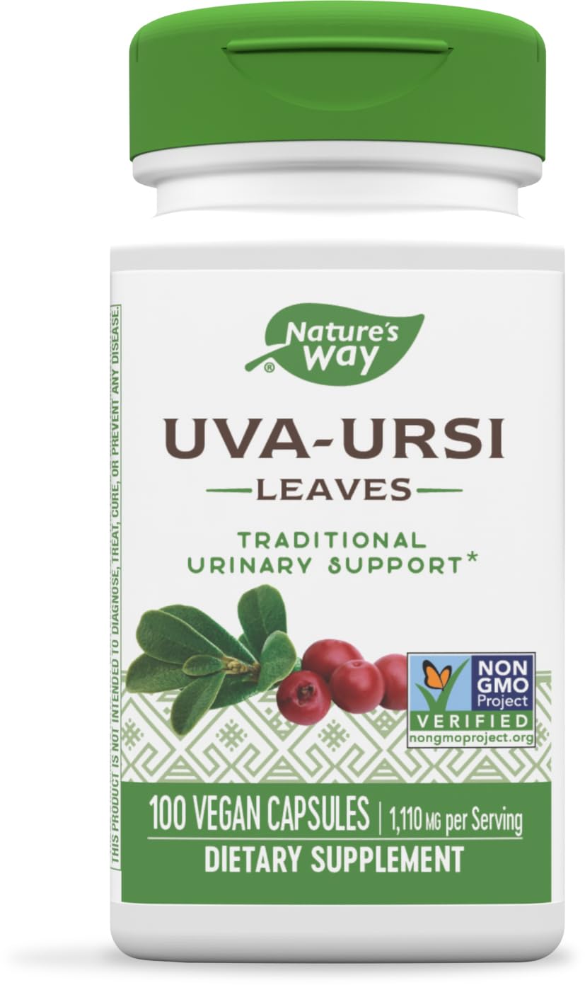 Nature&#39;s Way Uva Ursi – 1,110 mg per 3-capsule Serving - Traditional Urinary Support* - Non-GMO Project Verified - Herbal Dietary Supplement - Gluten Free - 100 Vegan Capsules