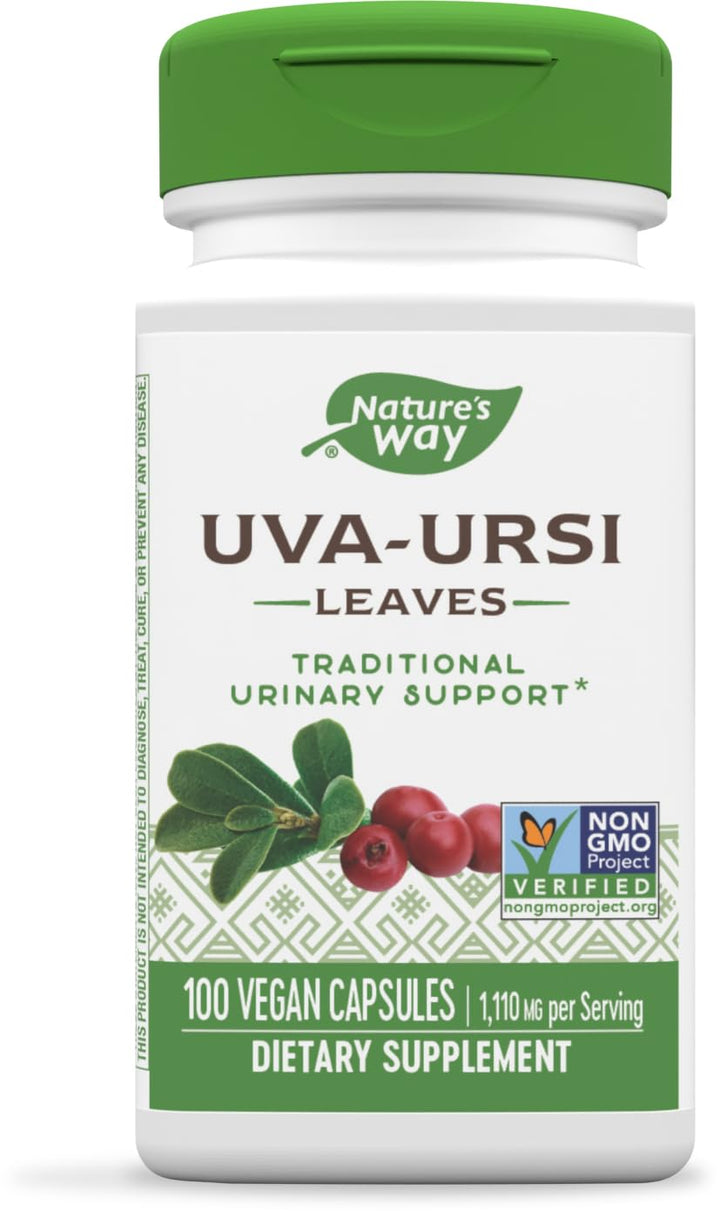 Nature&#39;s Way Uva Ursi – 1,110 mg per 3-capsule Serving - Traditional Urinary Support* - Non-GMO Project Verified - Herbal Dietary Supplement - Gluten Free - 100 Vegan Capsules