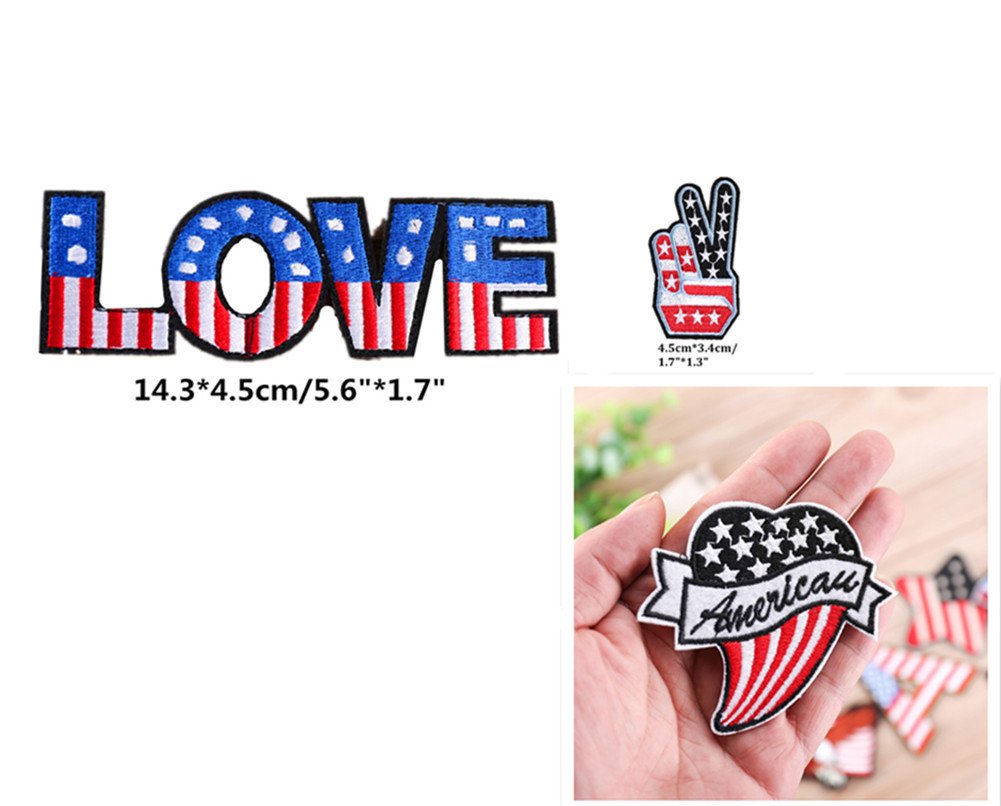 13pcs Red White and Blue American Flag Iron on Patches 