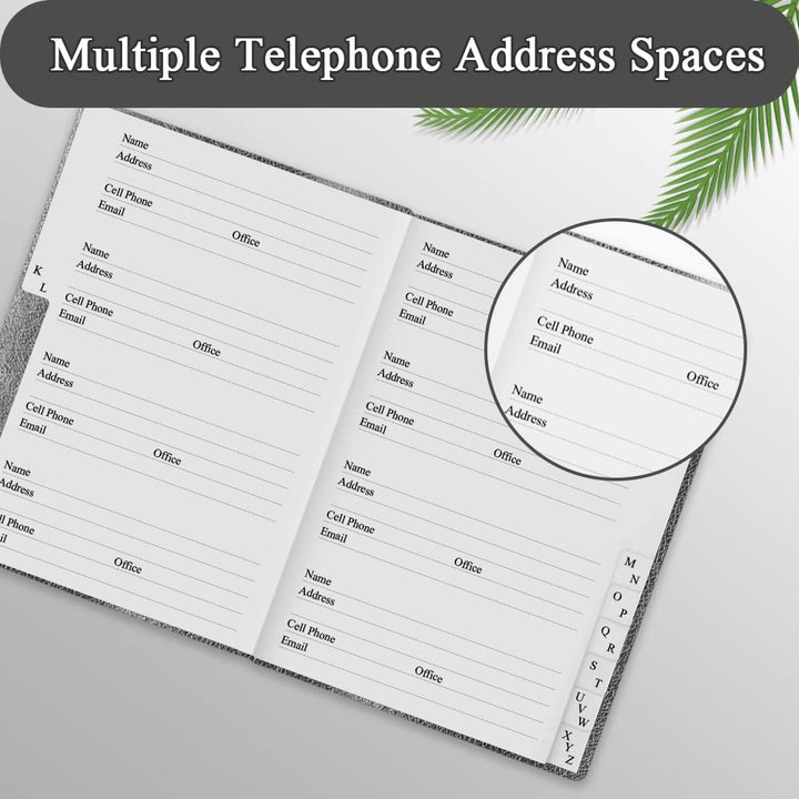 Telephone and Address Book with Tabs 4.5 x 6 Address Book Hardcover with Birthday, Address, Phone Numbers, Websites Password. Address Notebook for Home or Office, Black