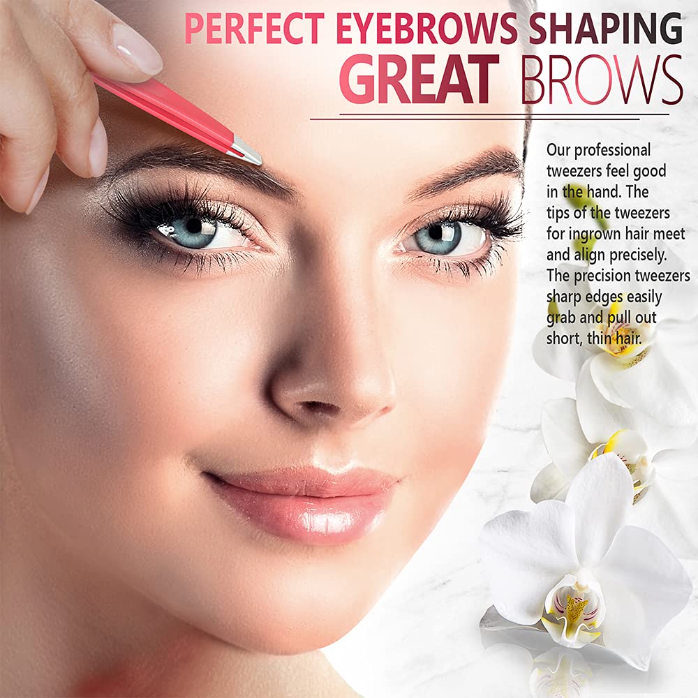 Tweezers for Women - Slant Tweezers - Tweezers Precision - Professional Eyebrow Tweezers - Durable Tweezer for Facial Hair Removal and Brow Shaping