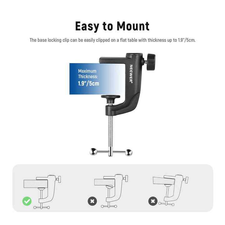 NEEWER Metal Table Mounting Clamp for Microphone Suspen