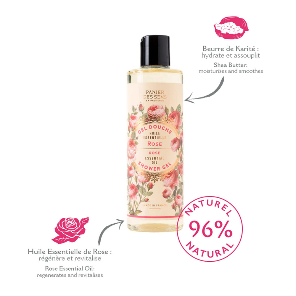 – Rose Shower Gel - Foaming Body Wash Women & Men - Moisturizing Body Soap with Shea Oil - 96% Natural Ingredients Body Care - Vegan Liquid Body Wash - 8,45 floz