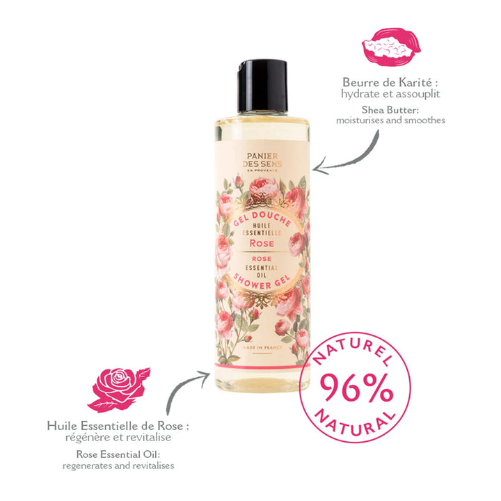 – Rose Shower Gel - Foaming Body Wash Women &amp; Men - Moisturizing Body Soap with Shea Oil - 96% Natural Ingredients Body Care - Vegan Liquid Body Wash - 8,45 floz