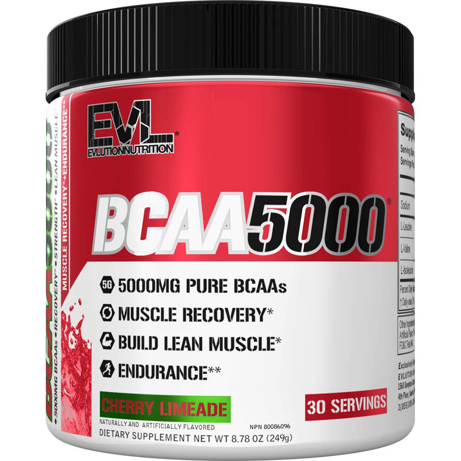EVL BCAAs Amino Acids Powder - BCAA Powder Post Workout Recovery Drink and Stim Free Pre Workout Energy Drink Powder - 5g Branched Chain Amino Acids Supplement for Men - Cherry Limeade
