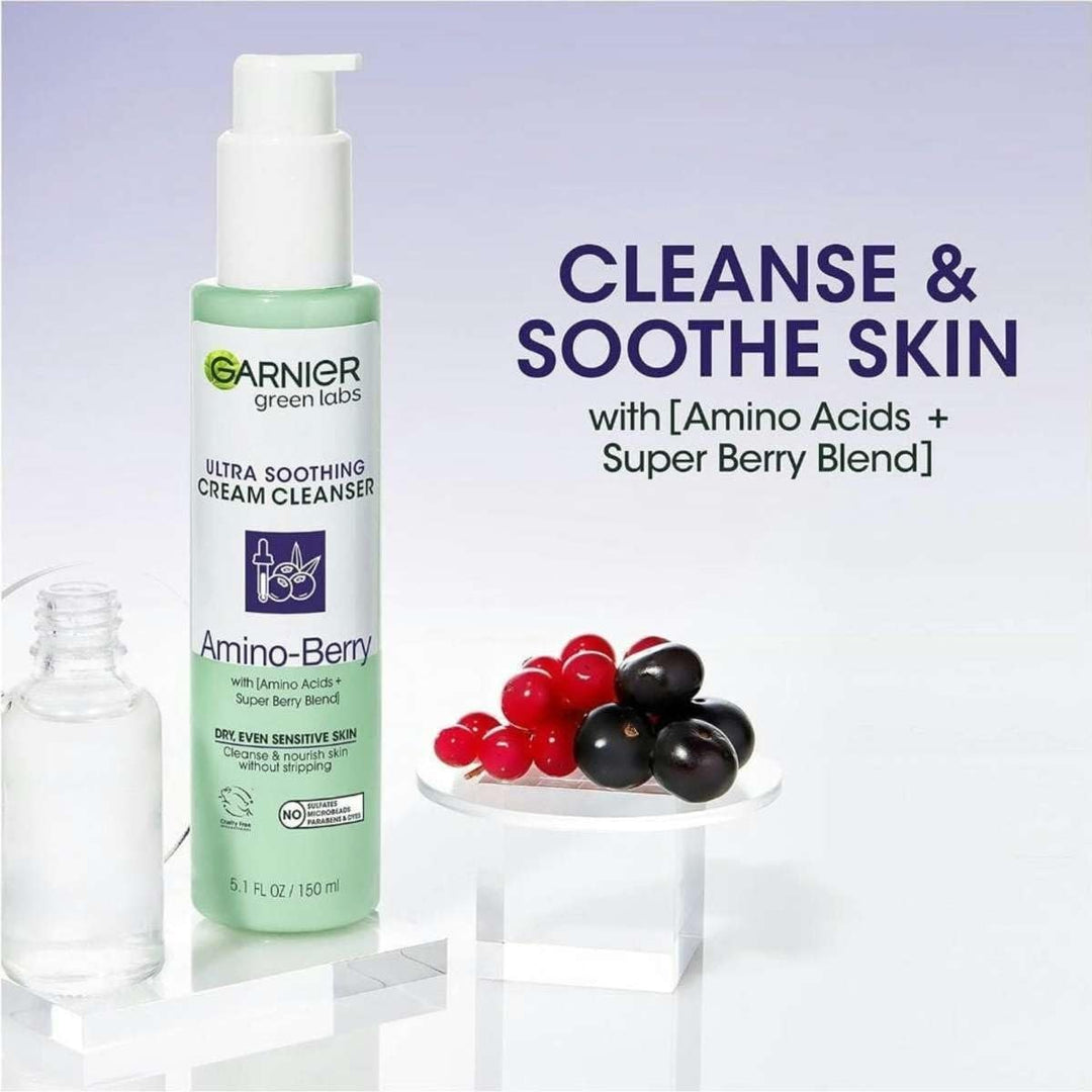Green Labs Amino-Berry Soft Gentle Facial Cream Cleanser Hydrates and Soothes Skin, 5.07 fl oz