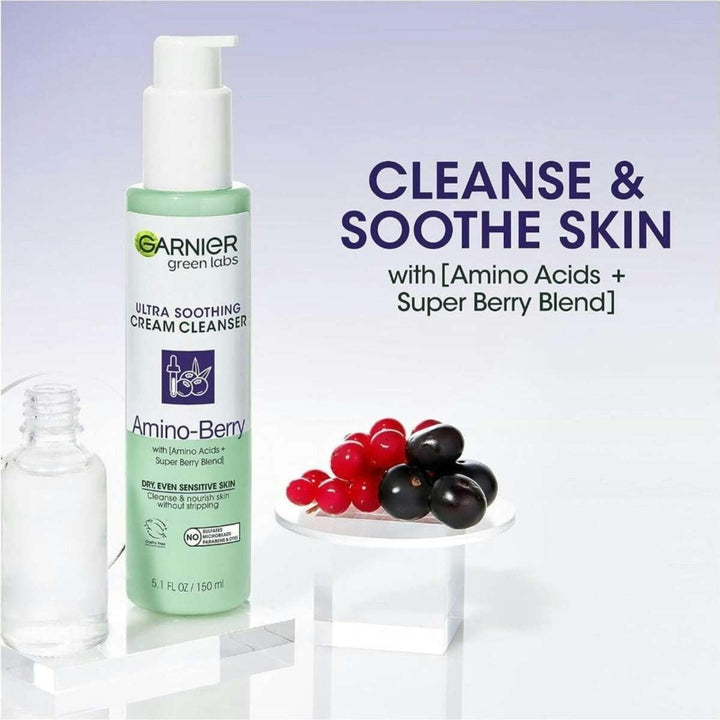Green Labs Amino-Berry Soft Gentle Facial Cream Cleanser Hydrates and Soothes Skin, 5.07 fl oz