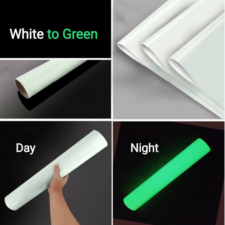 Heat Transfer Vinyl Roll 12in.x 10ft, White to Green Glow in The Dark HTV Vinyl for DIY T Shirts, Iron on Vinyl for Cricut Heat Press Machine, White-Green