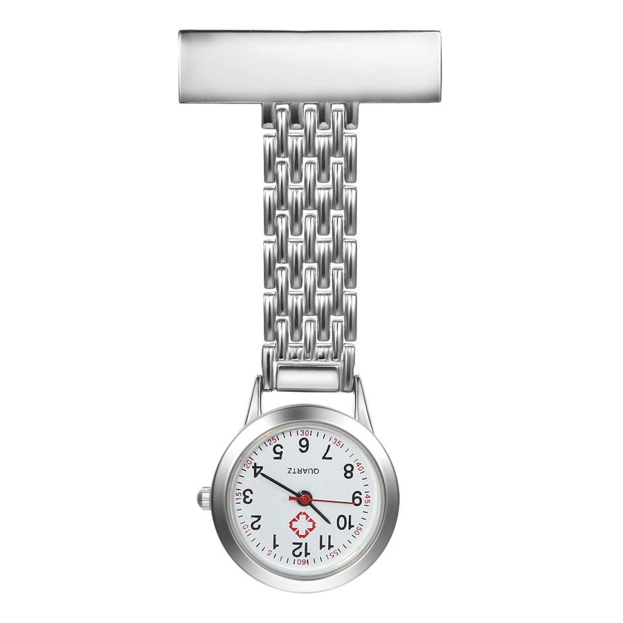 Nurse Watch with Second Hand for Women and Men Doctor Paramedic Tunic Lapel Pin-on Brooch Fob Quartz Watch Large Arabic Numeral Mark - 5 Pack
